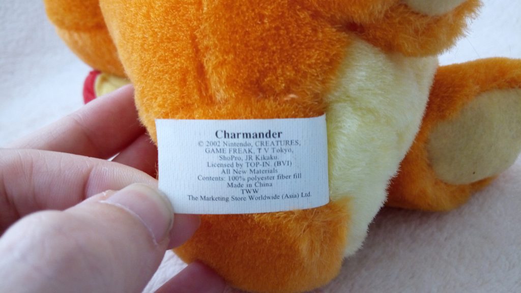 McDonald's Taiwan 2002 Pokémon Plush Charmander tush tag back