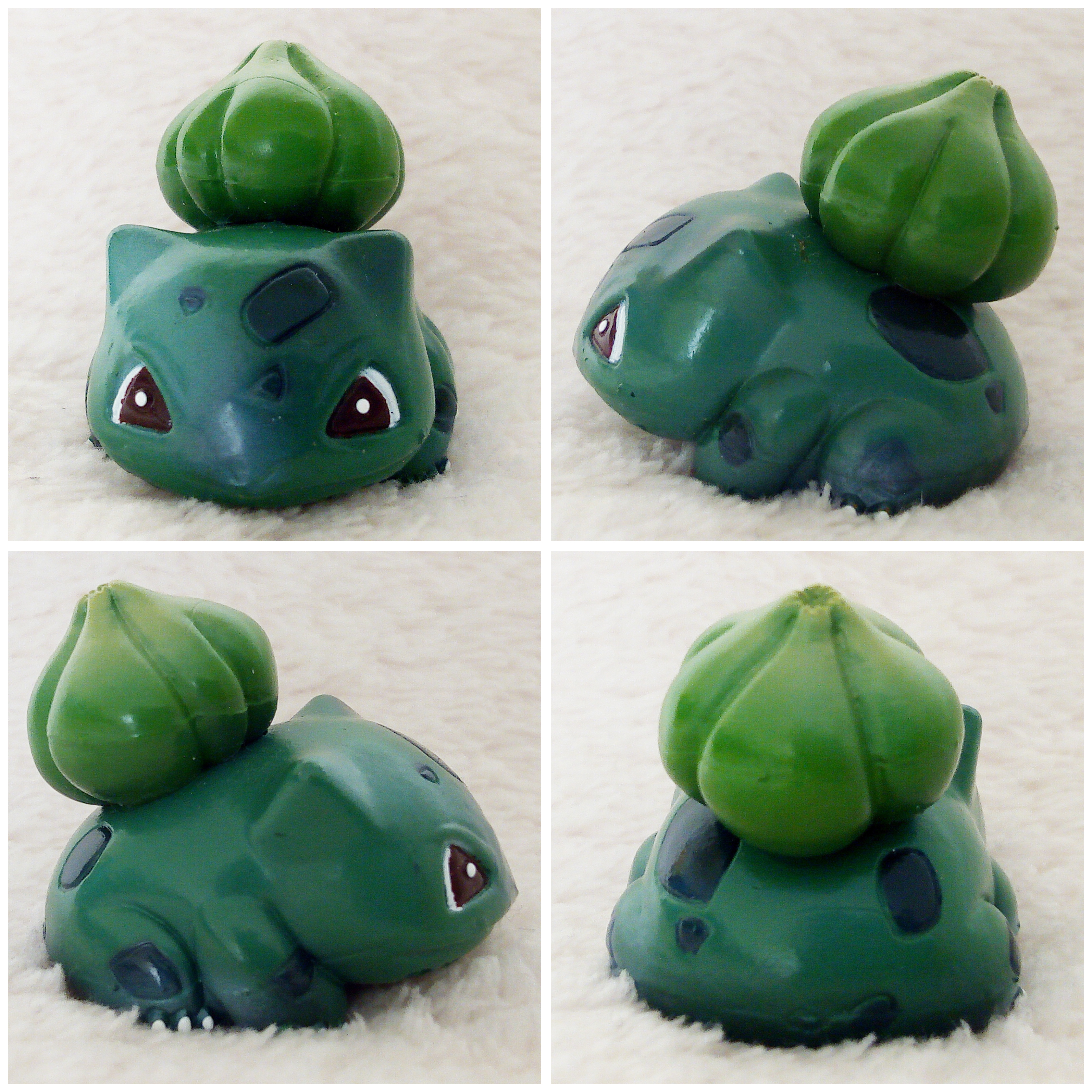 A front, left, right and back view of the Pokémon Tomy figure Bulbasaur