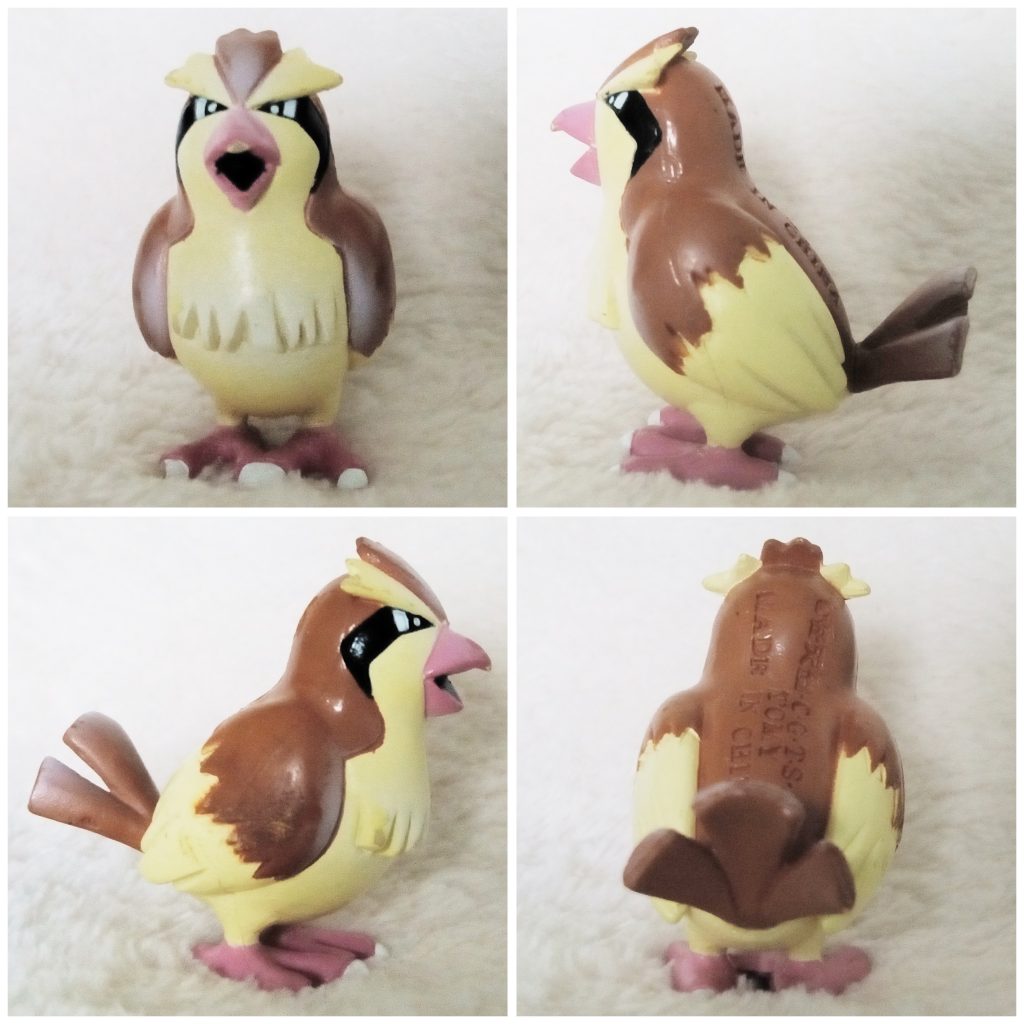 A front, left, right and back view of the Pokémon Tomy figure Pidgey