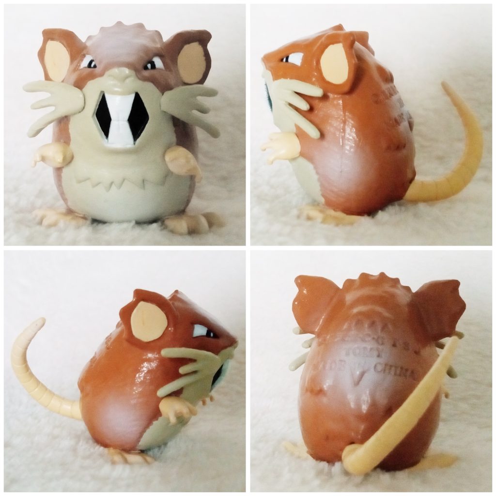 A front, left, right and back view of the Pokémon Tomy figure Raticate