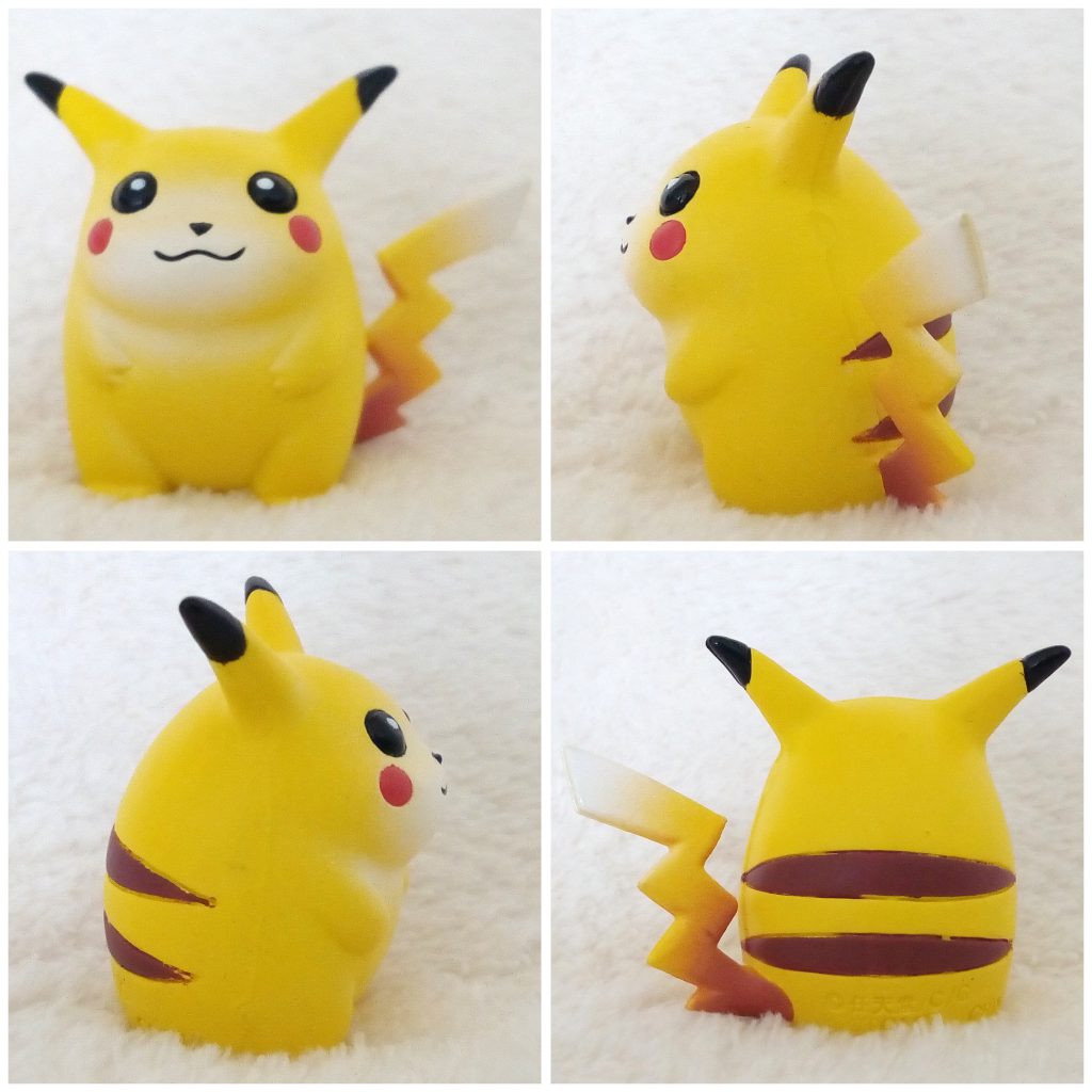 A front, left, right and back view of the Pokémon Tomy figure Pikachu