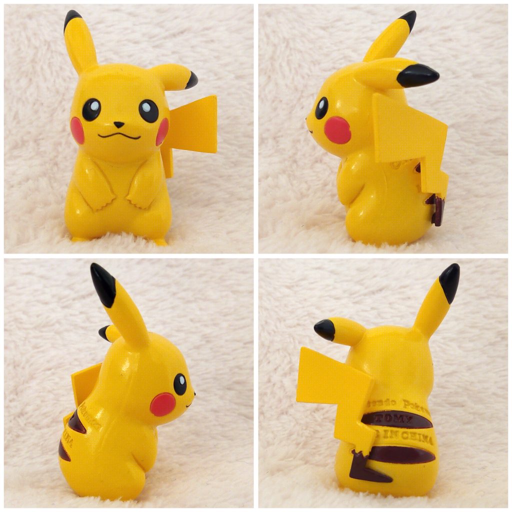 A front, left, right and back view of the Pokémon Tomy figure Pikachu alternative 2