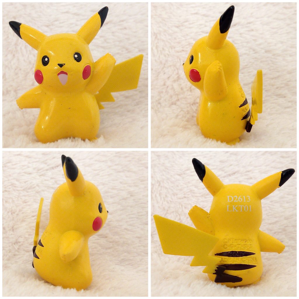 A front, left, right and back view of the Pokémon Tomy figure Pikachu Waving