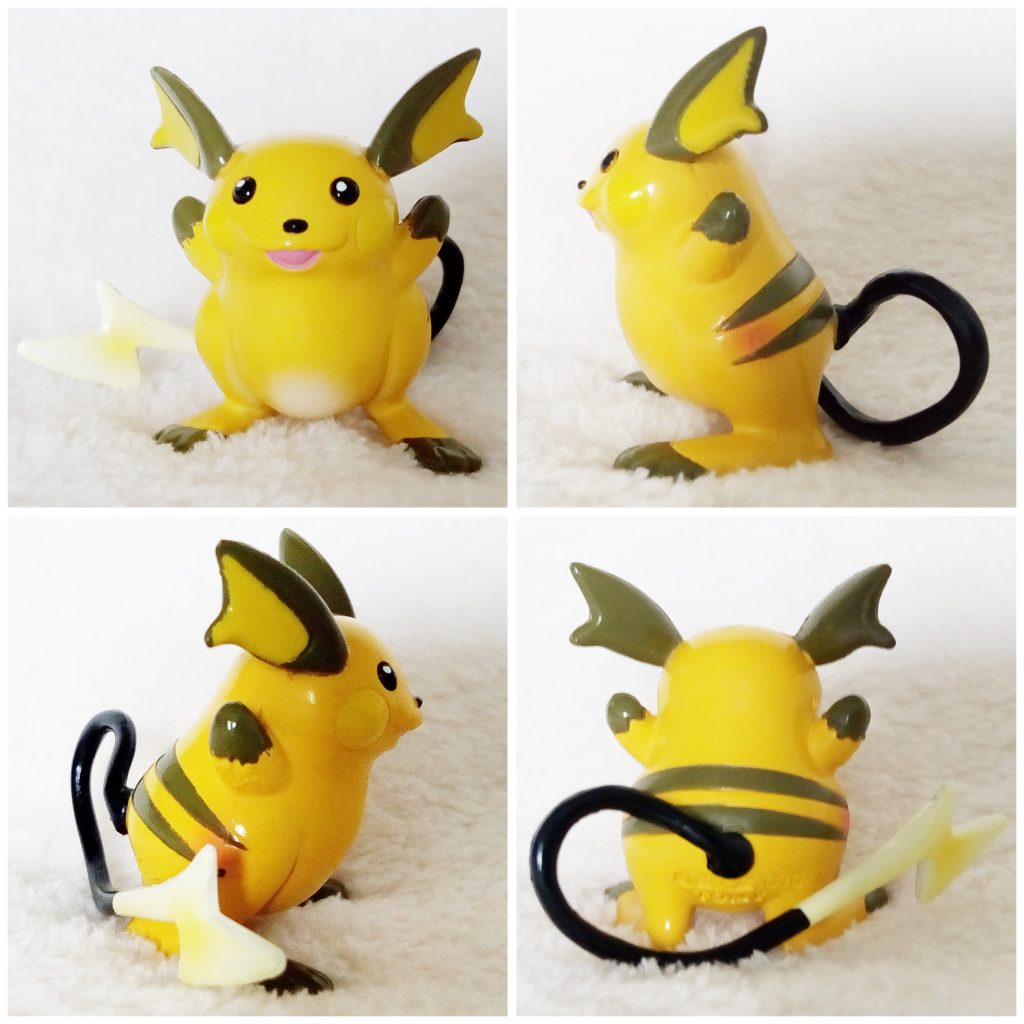 A front, left, right and back view of the Pokémon Tomy figure Raichu