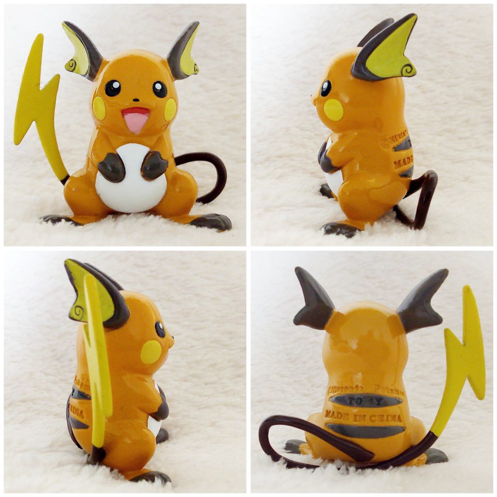 A front, left, right and back view of the Pokémon Tomy figure Raichu alternative
