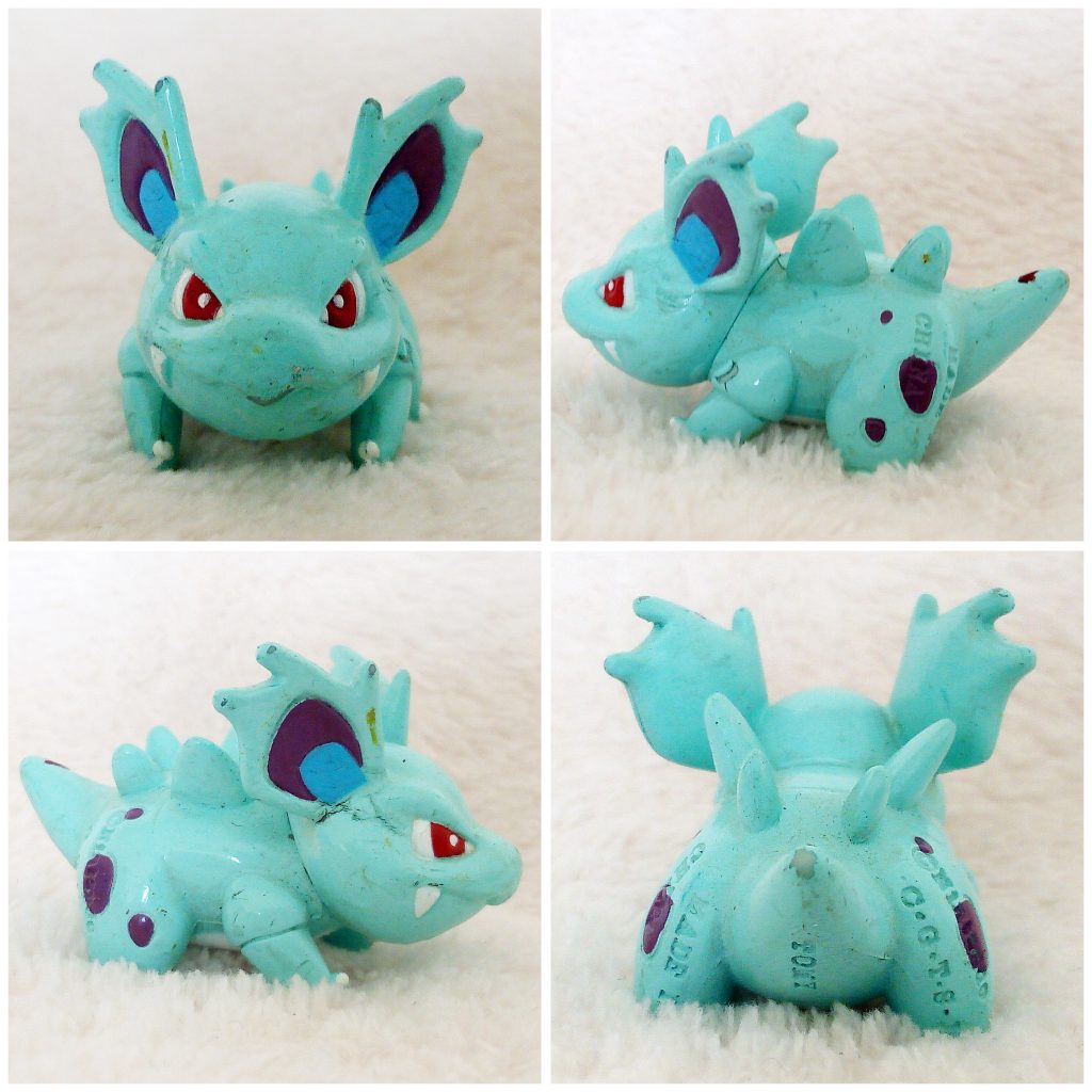 A front, left, right and back view of the Pokémon Tomy figure Nidorina