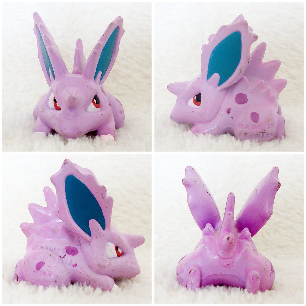 A front, left, right and back view of the Pokémon Tomy figure Nidoran M