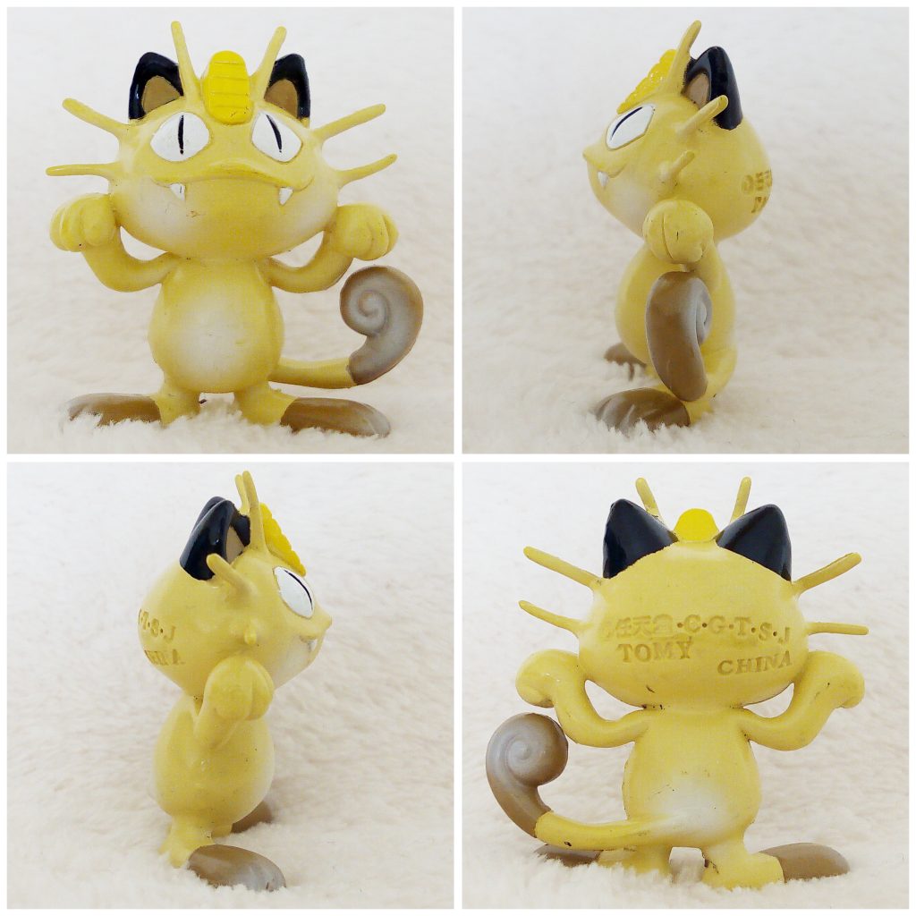 A front, left, right and back view of the Pokémon Tomy figure Meowth