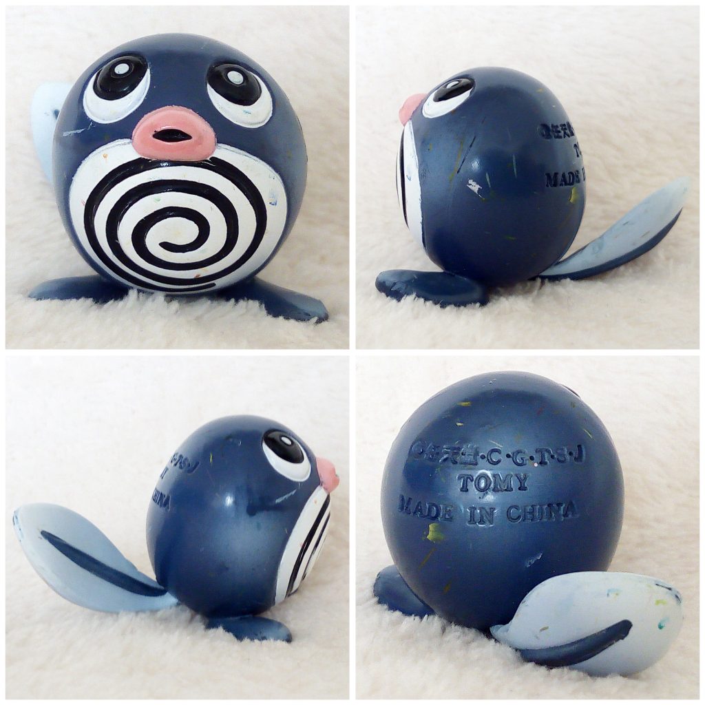 A front, left, right and back view of the Pokémon Tomy figure Poliwag