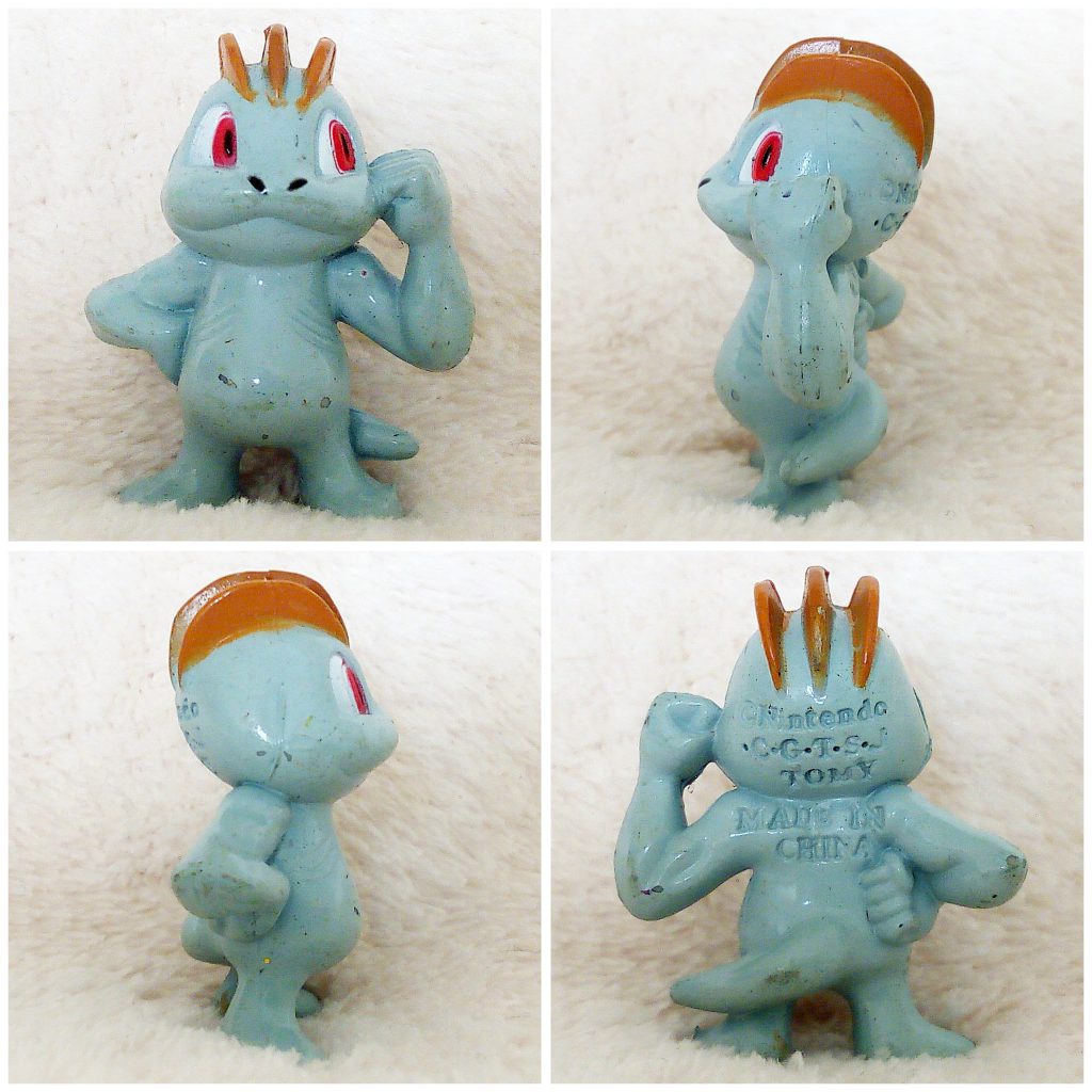 A front, left, right and back view of the Pokémon Tomy figure Machop