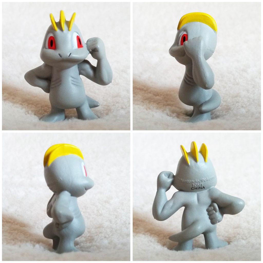 A front, left, right and back view of the Pokémon Tomy figure Machop 2