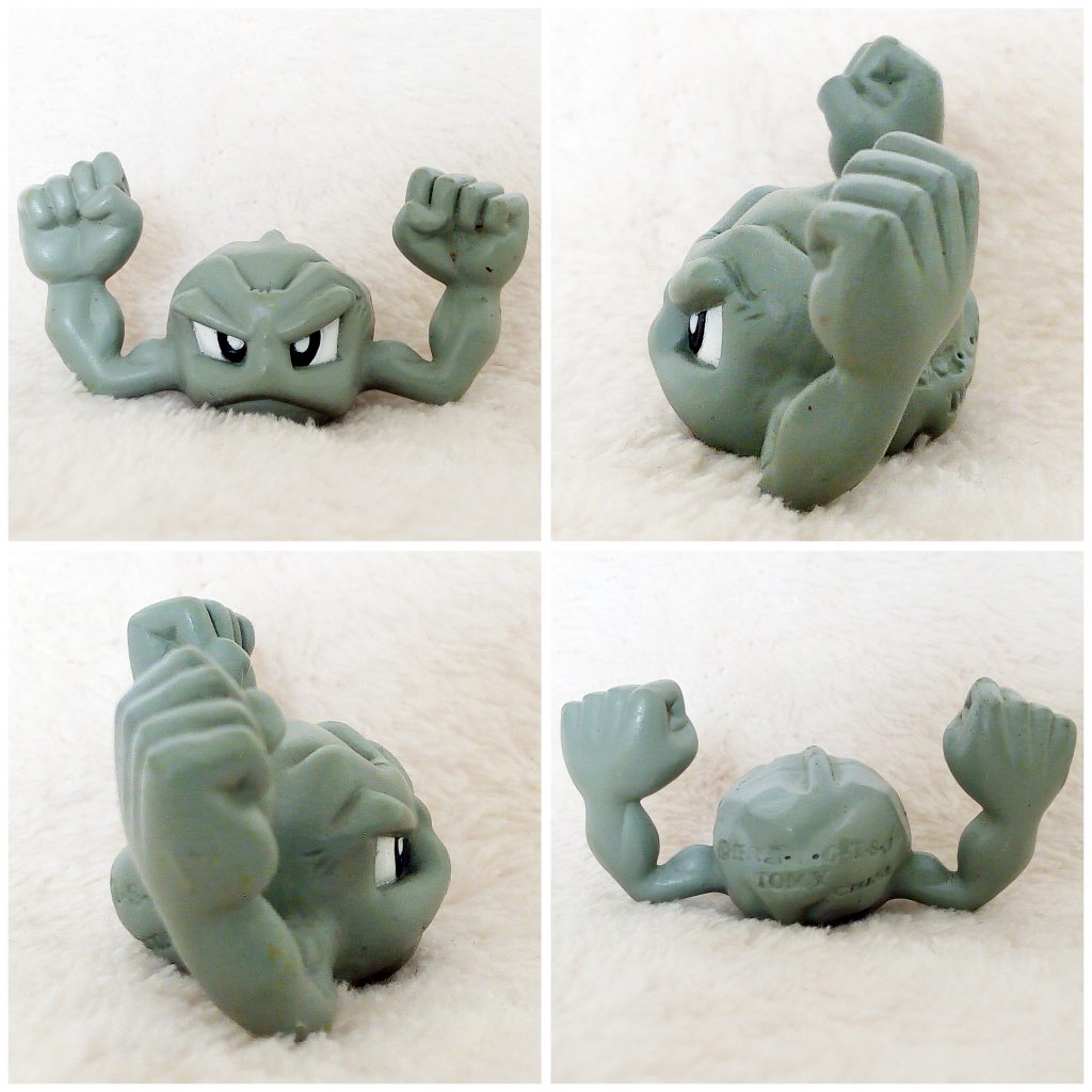 A front, left, right and back view of the Pokémon Tomy figure Geodude alternative