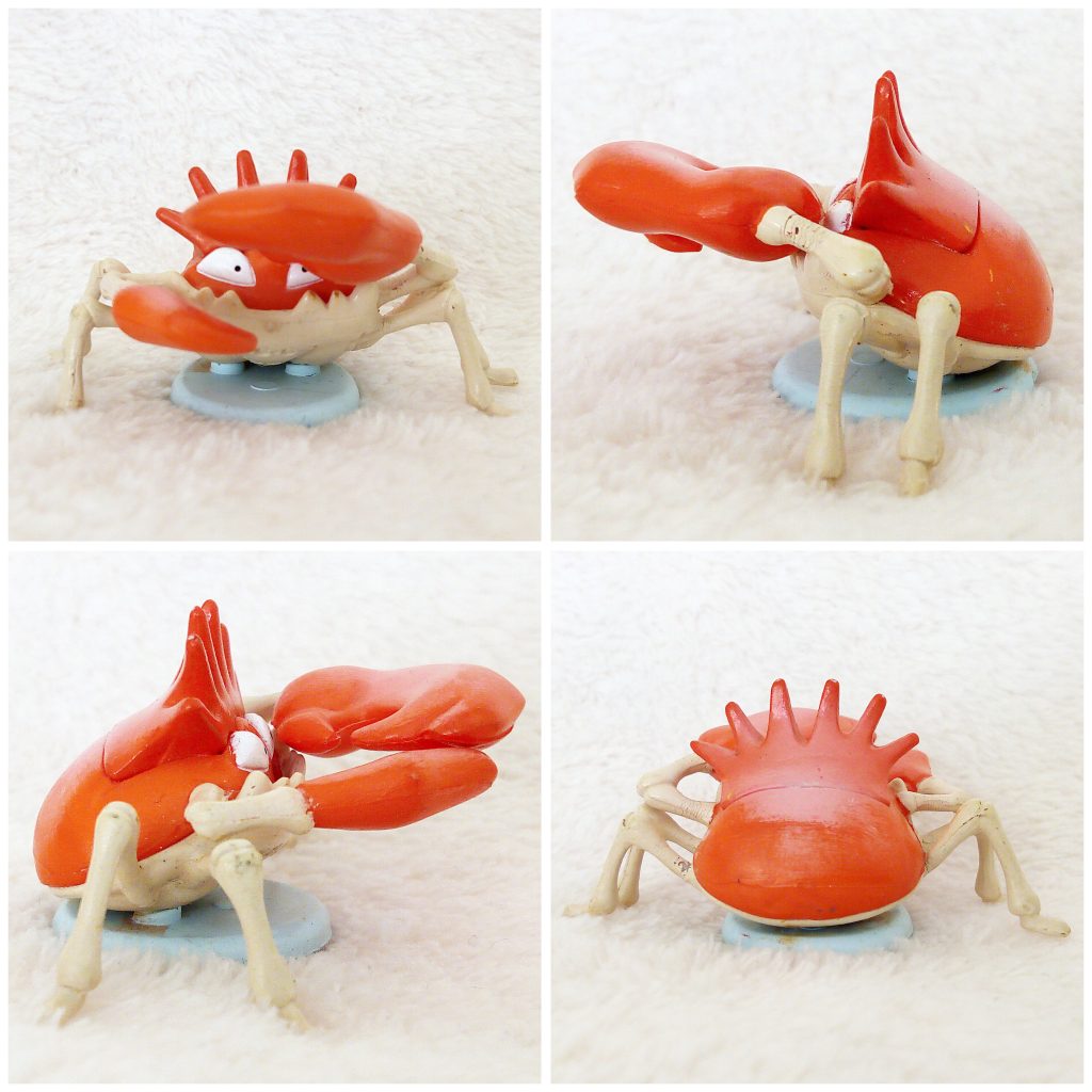 A front, left, right and back view of the Pokémon Tomy figure Kingler