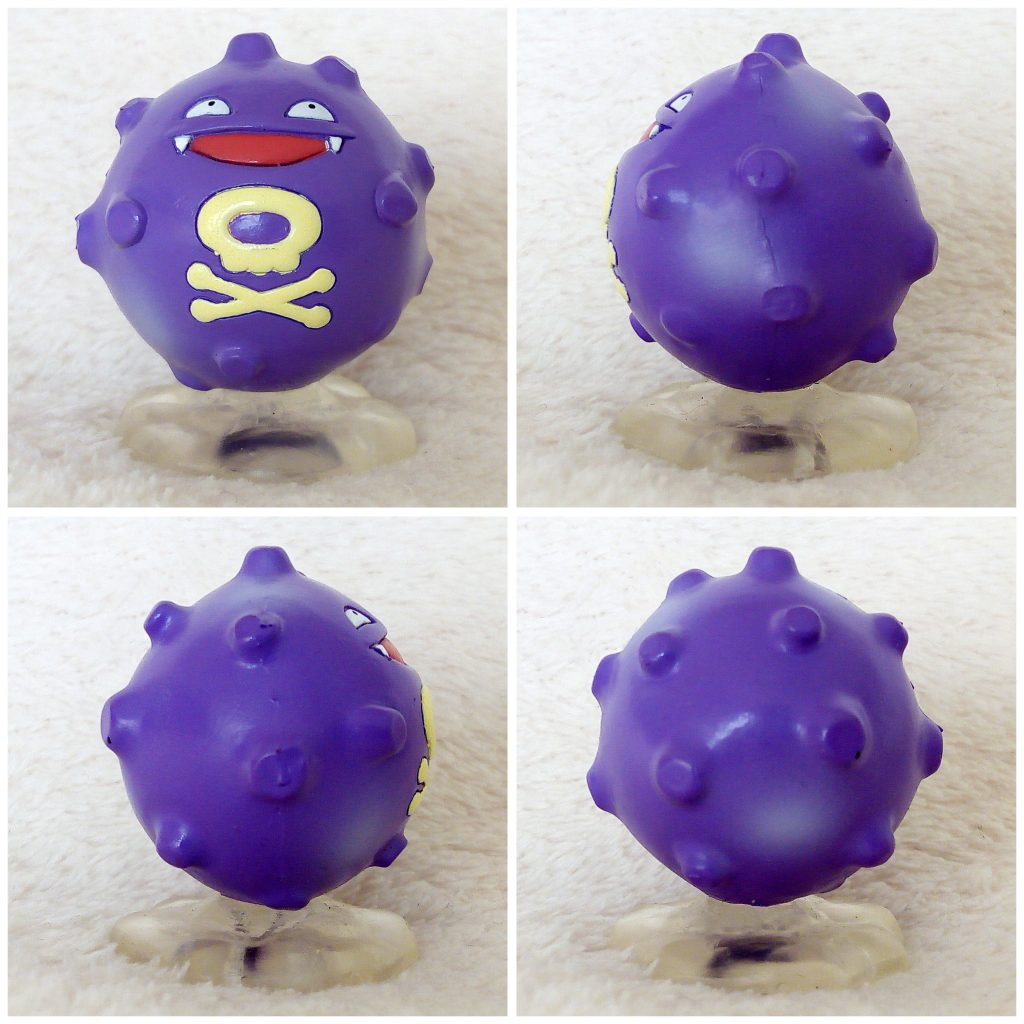 A front, left, right and back view of the Pokémon Tomy figure Koffing