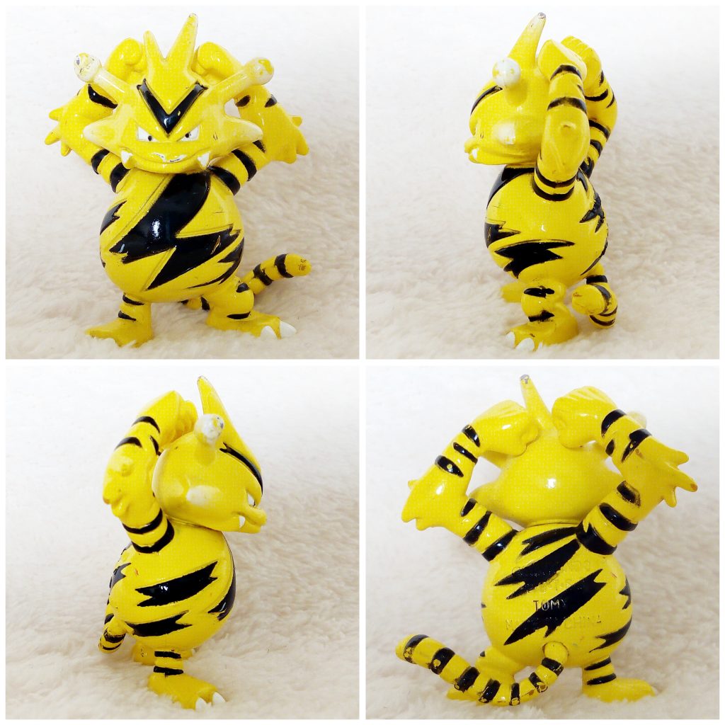 A front, left, right and back view of the Pokémon Tomy figure Electabuzz
