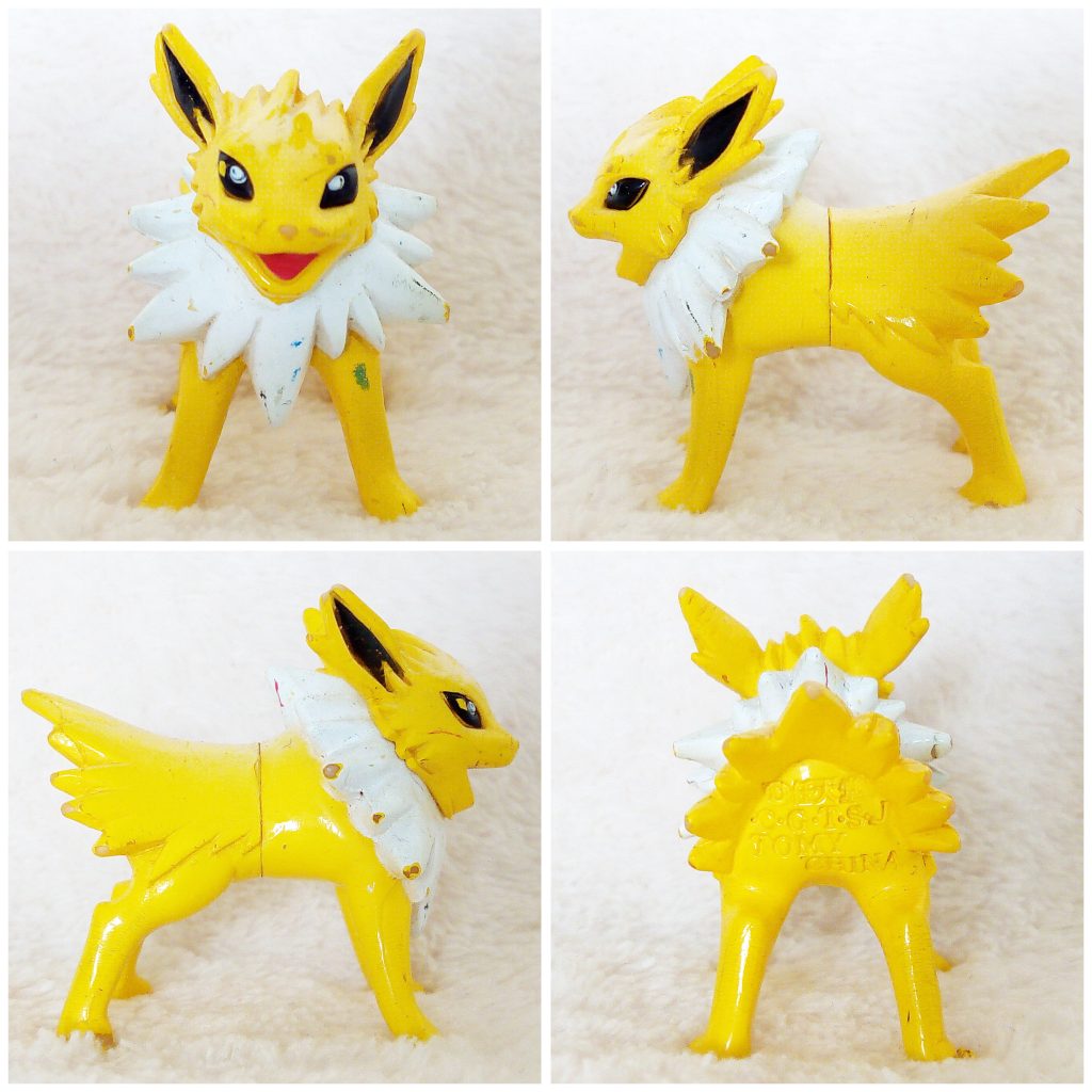 A front, left, right and back view of the Pokémon Tomy figure Jolteon
