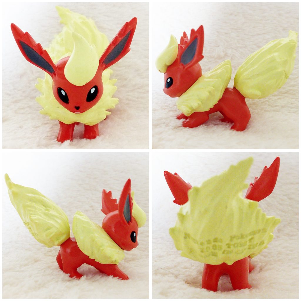 A front, left, right and back view of the Pokémon Tomy figure Flareon alternative