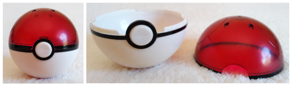 A closed and open front view of the Pokémon Tomy Pokéball