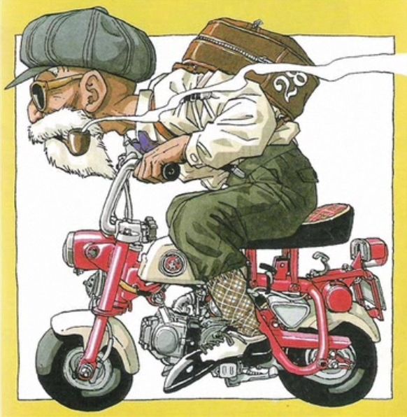 Akira Toriyama's artwork - Master Roshi on motorcycle