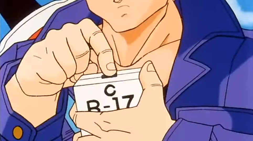 Screenshot of DBZ Ep 121 Future Trunks holding the box