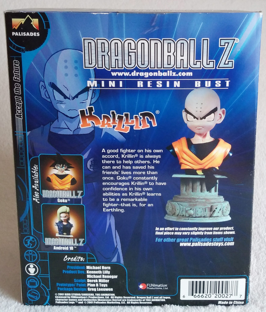 Dragonball Z Mini Resin Bust by Palisades Krillin back of box