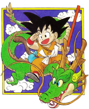 Goku on Shenron artwork by Akira Toriyama