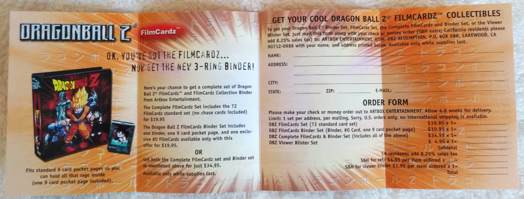 Dragonball Z Filmcardz by Artbox leaflet back