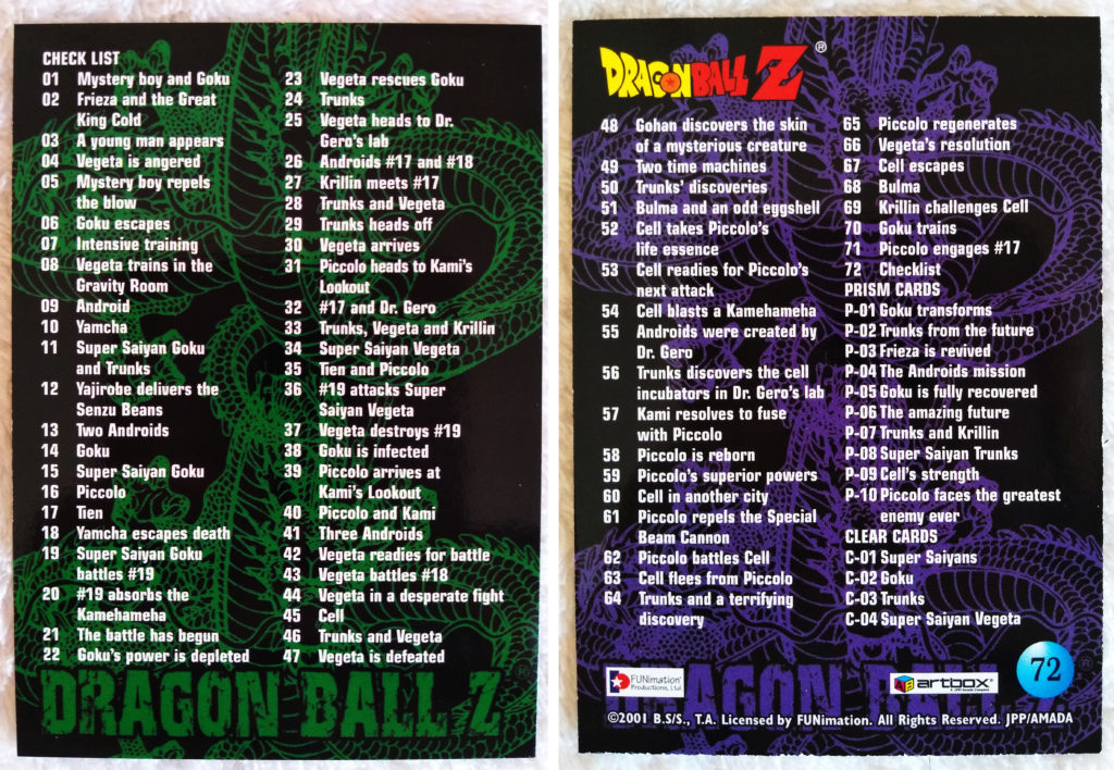 Dragonball Z Trading Cards Series 4 by Artbox #72 Checklist