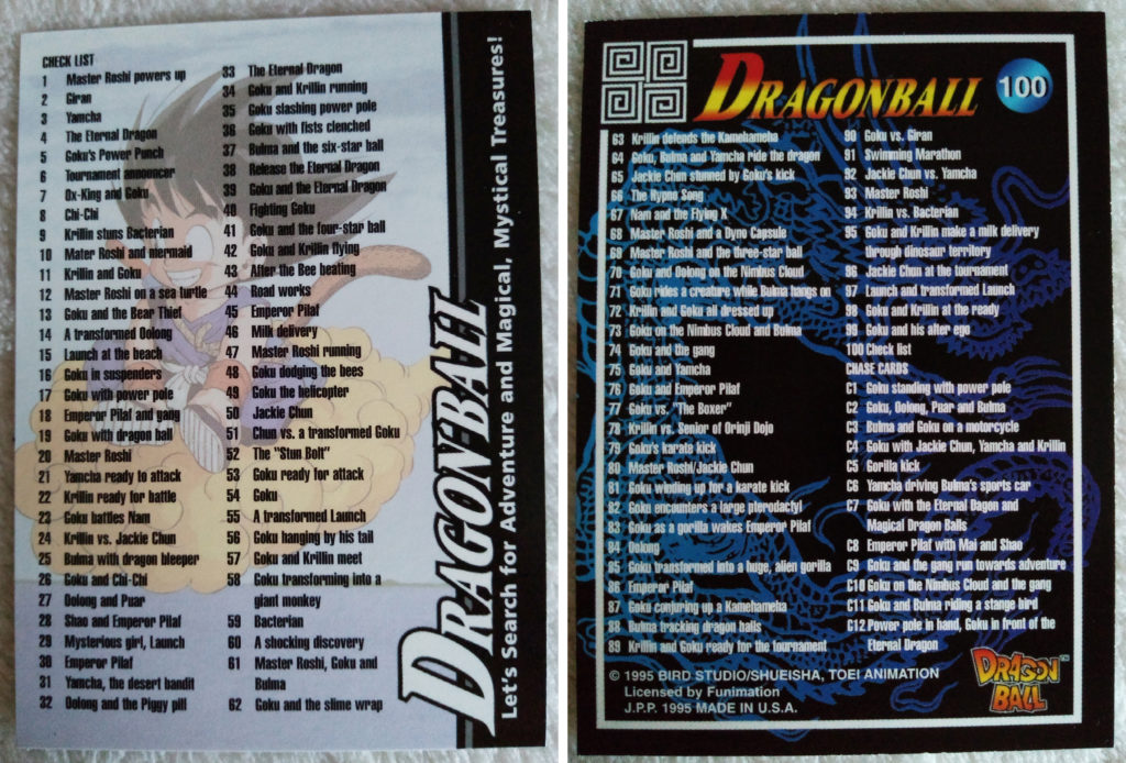 Dragonball Cards by Artbox #100 Checklist
