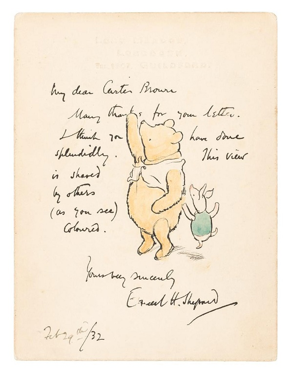 Drawing of Winnie the Pooh and Piglet by Ernest Howard Shepard