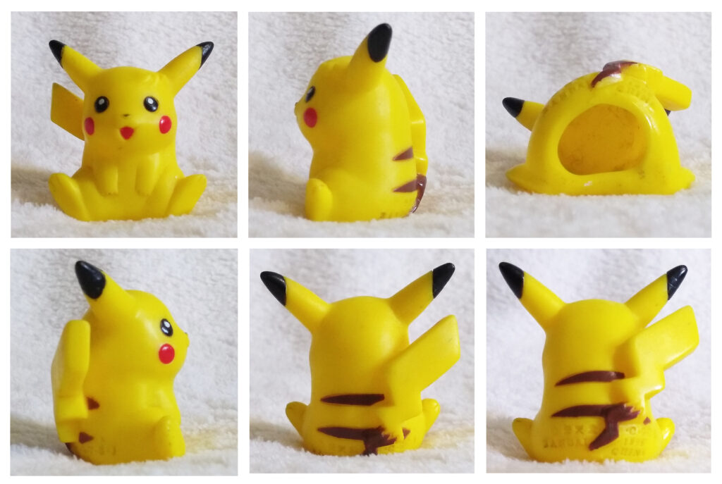 Pokémon Anime Kids Part 2 Pikachu (Sparky / Leon / レオン) detailed shots from front, sides, back, bottom and branding.