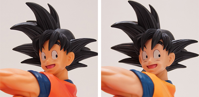 Dragonball EX Warriors who protect the Earth by Bandai comparison of Goku's face Prize A left and Last One Prize right 