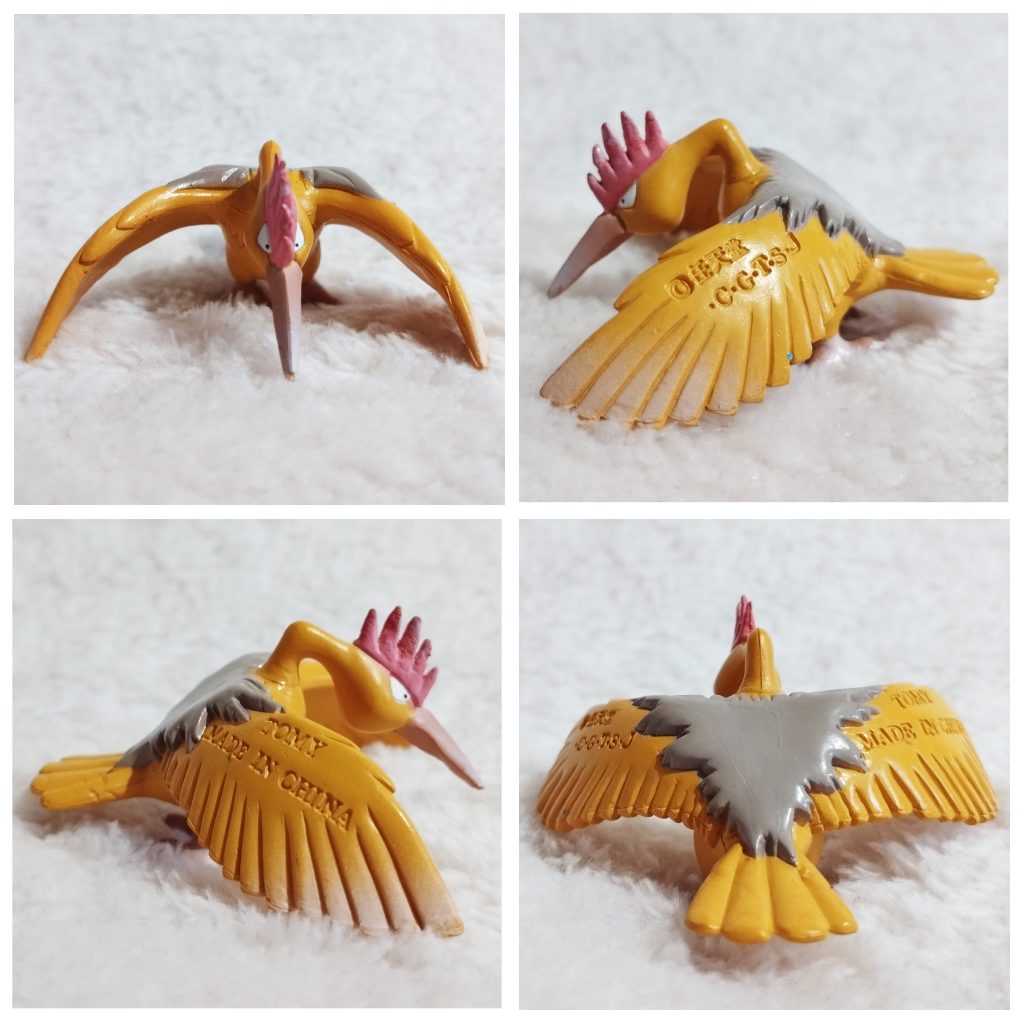 A front, left, right and back view of the Pokémon Tomy figure Fearow