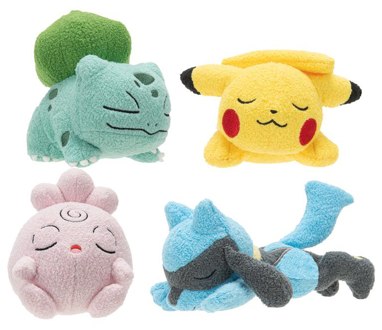 Pokémon Sleeping Plush by Jazwares, Wave 1; Bulbasaur, Pikachu, Igglybuff and Riolu