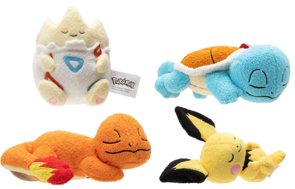 Pokémon Sleeping Plush by Jazwares, Wave 2; Togepi, Squirtle, Charmander and Pichu