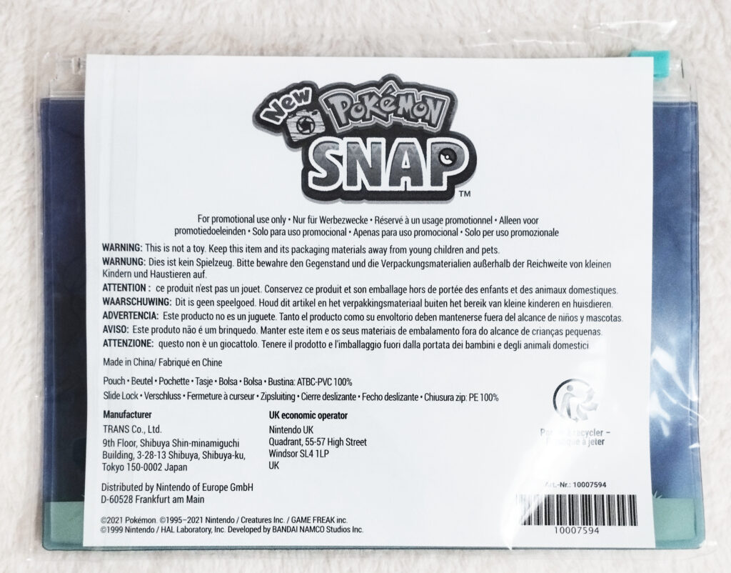 New Pokémon Snap Clear Pouch Set by Nintendo in packaging