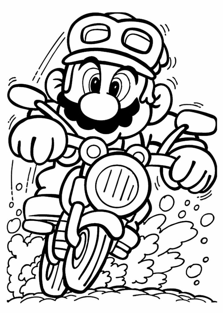 Mario Motorcycle artwork out of a colouring book