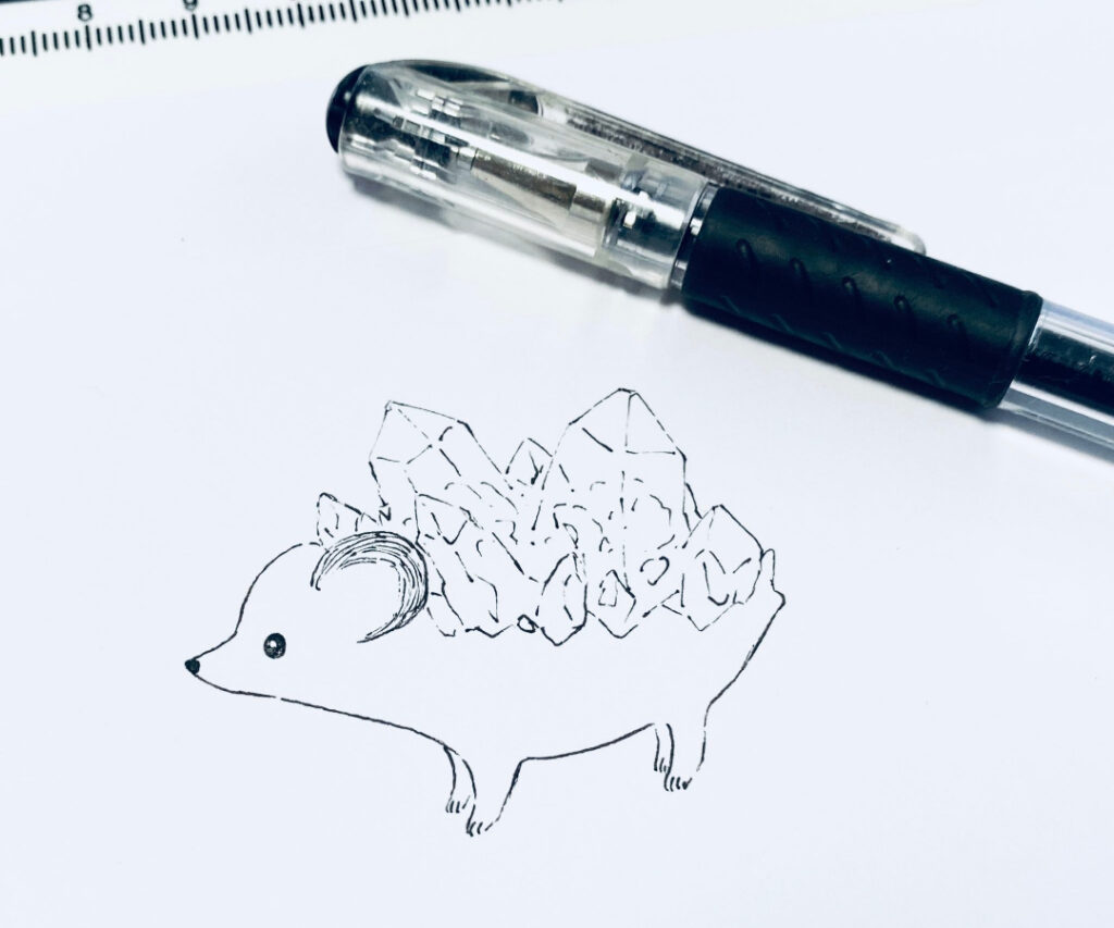 A pen drawing of a Mineral Hedgehog by wataribi