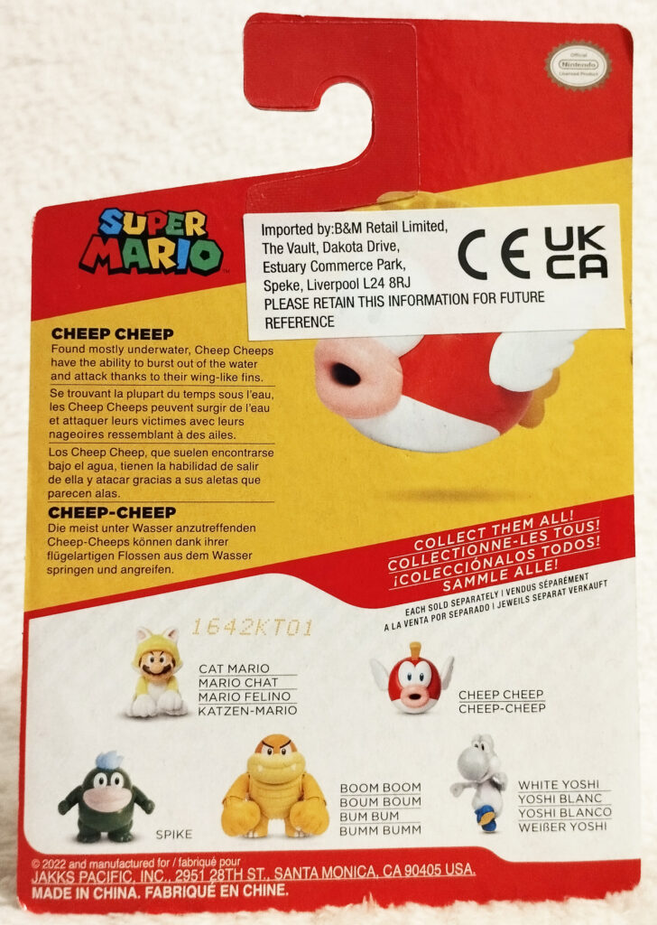 Super Mario 2.5" Figures by Jakks Pacific - Cheep Cheep (Wave 36) boxed back