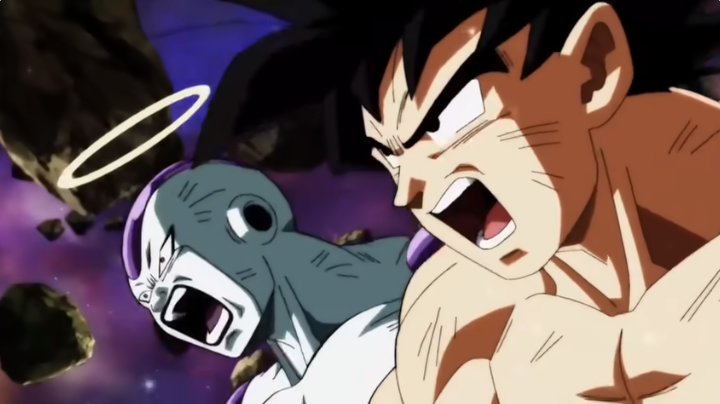 Screenshot from Dragonball Super where Frieza and Goku team up